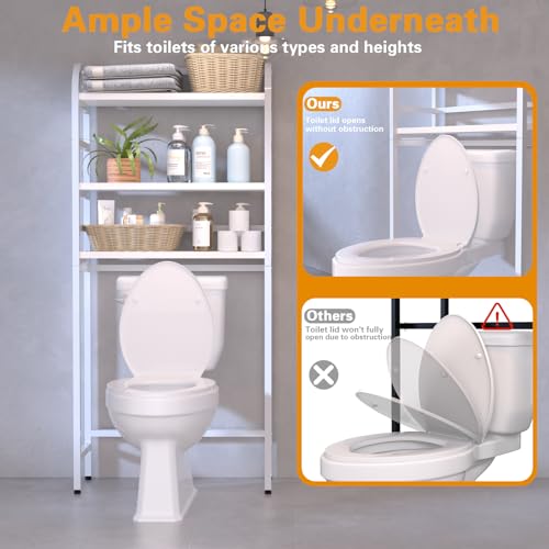 3-Tier Over The Toilet Storage Rack, Freestanding Bathroom Organizer Metal Frame Toilet for Small Spaces, Bathroom, Balcony, Laundry (White) - color: White