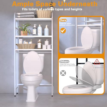 3-Tier Over The Toilet Storage Rack, Freestanding Bathroom Organizer Metal Frame Toilet for Small Spaces, Bathroom, Balcony, Laundry (White) - color: White