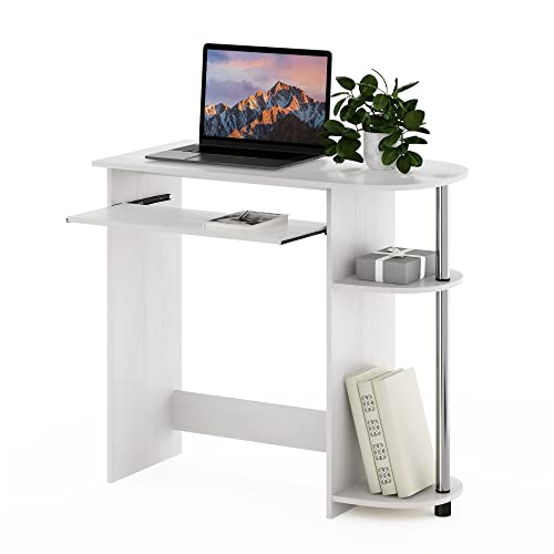 Furinno Simplistic Easy Assembly Computer Desk, with Keyboard Tray, White Oak/Stainless Steel | Keyboard Tray, Computer Desk with Rounded Edges, Office Desk, for Home Office, Bedroom - color: White Oak/Stainless Steel, size: 15.8 x 31.5 x 28.4 Inch