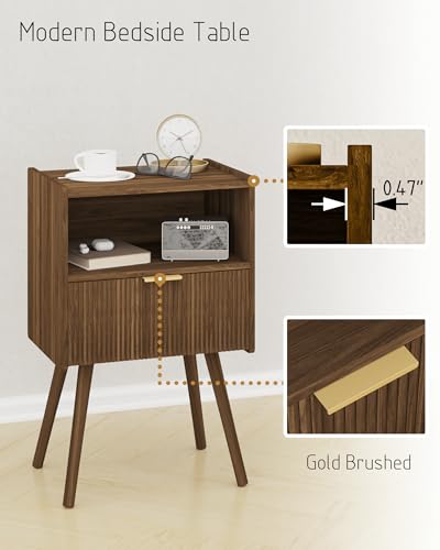 JOONEE Nightstand,Modern Bedside Table with Storage Drawer and Open Wood Shelf, for Living Room, Bedroom and Small Spaces, Accent Night Stand with Solid Wood Legs, Easy Assembly,Walnut Brown - color: Walnut Brown