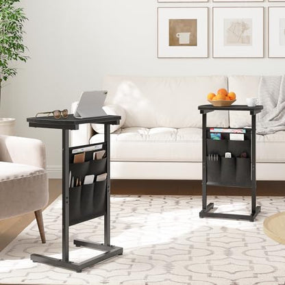 HOOBRO C Shaped End Table, 28.3" Side Table for Small Spaces, Couch Table, Slide Under Sofa Tray Table, Storage Bag, for Living Room, Bedroom, Black BB40SF01 - color: Black