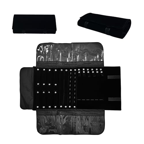 Velvet Travel Jewelry Case Roll Bag Organizer for Necklace Bracelet Earrings Ring - color: Black