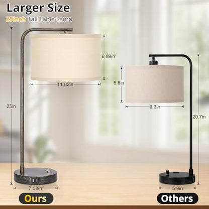 Seaside village Bedside Table Lamp with USB C+A Charging Ports, Fully Dimmable Industrial Tall Nightstand Reading Desk Lamp for Bedroom, Living Room, Office, 9W LED Bulb Included - color: Black with Brushed Gold