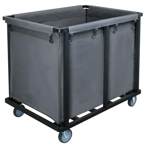 Commercial Laundry Cart with Wheels,600lbs Gray | 400L Large Commercial Laundry Hamper,Steel Frame and Oxford Cloth Bag,Industrial Laundry Cart for Hotel,Laundry Room - color: Gray