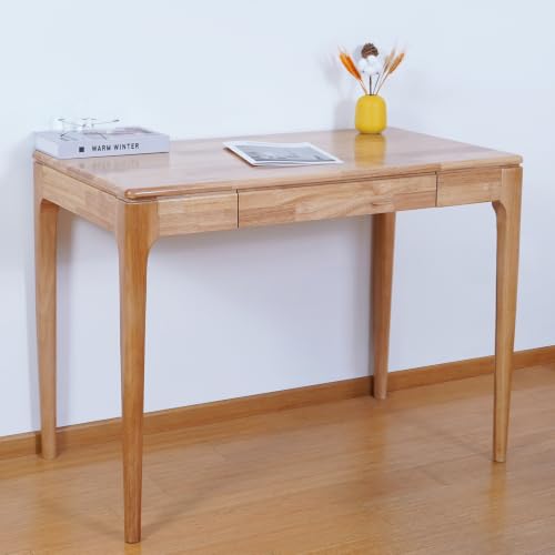 Solid Wood Desk, Gaming Study Home Office Desks for Work, Student PC Desk for Bedroom, Small Computer Desk for Small Spaces, Easy to Assemble (Wood Color, 40inch 1Drawer) - color: Wood Color, size: 40inch