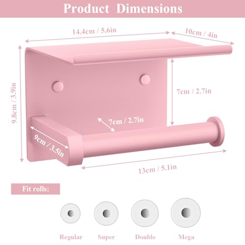 Toilet Paper Holder with Shelf Wall Mounted Toilet Paper Roll Dispenser | Heavy Duty Stainless Steel Blush Pink - color: G-blush Pink
