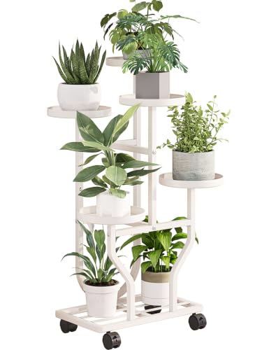 Plant Stand with Wheels, White 5 Tier Metal Plant Shelf for Indoor Outdoor | Corner Plants Stand Indoor for Bedroom Living Room, Outdoor Plant Stand for Garden Balcony Yard, Holds 5-7 Pots of Plants - color: White, size: 5 Tier