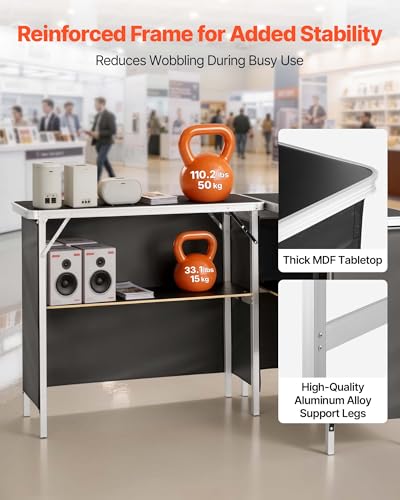 VEVOR Folding Portable Bar Table, 2 pcs, 38.6 x 15.2 x 34.3 in, with Carry Bag, Storage Shelf, Detachable Skirt, Quick and Easy Setup, Foldable Mobile Bartending Station for Events, Party, Tradeshow - size: 38.6 x 15.2 x 34.3 inches