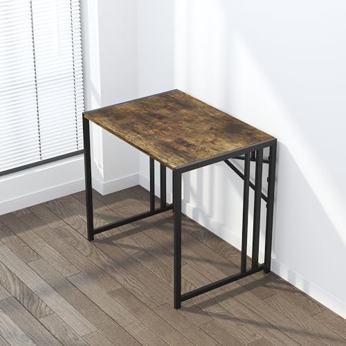 Lutown-Teen 32 inch Small Folding Computer Desk, Writing Gaming Computer Desk for Small Spaces, No Assembly Required Home Office Desk, Rustic Brown - color: Rustic Brown, size: 32 Inch