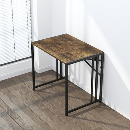 Lutown-Teen 32 inch Small Folding Computer Desk, Writing Gaming Computer Desk for Small Spaces, No Assembly Required Home Office Desk, Rustic Brown - color: Rustic Brown, size: 32 Inch
