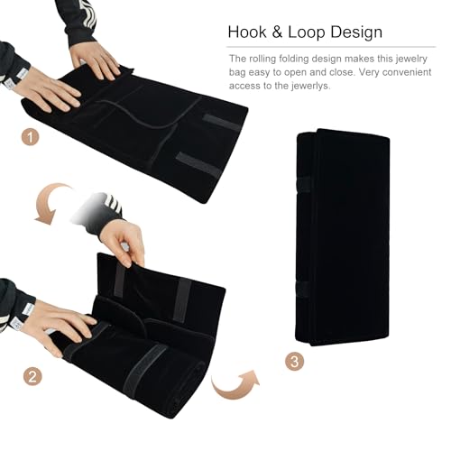 Velvet Travel Jewelry Case Roll Bag Organizer for Necklace Bracelet Earrings Ring - color: Black
