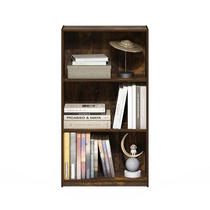 Furinno Basic Book Shelf, 3-Tier Modern Bookshelf, Bookcase with Open Shelves, 9.3 x 21.8 x 39.5, for Living Room, Bedroom, Home Office, Amber Oak - color: Amber Oak, size: 3-Tier