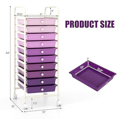 DREAMADE Rolling Cart with Storage Drawers, Utility Cart w/Removable Plastic Drawers, Lockable Wheels, Art Cart for Classroom Organization Art Supplies Office Scrapbook (10 Drawers, Gradient Purple) - color: Gradient Purple, style: 10 Drawers