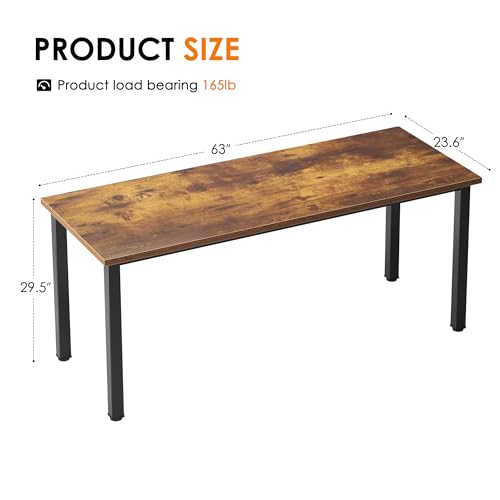 Need 63 Inch Large Computer Desk, Ample Legroom, Rustic Top, Metal Frame | Home Office Desk, Basic Sturdy Writing Table, Adjustable Feet, Water-Resistant, Dorms & Bedrooms, Easy Assembly, Game & Study - color: Rustic Brown, size: 63 inches