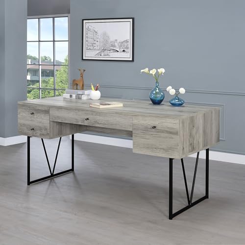 Coaster Home Furnishings Analiese Rustic 63-Inch 4-Drawer Home Office Computer Writing Desk Study Table with Storage Engineered Eco-Friendly Wood Look Laminate Sturdy Steel Grey Driftwood 801999 - color: Grey