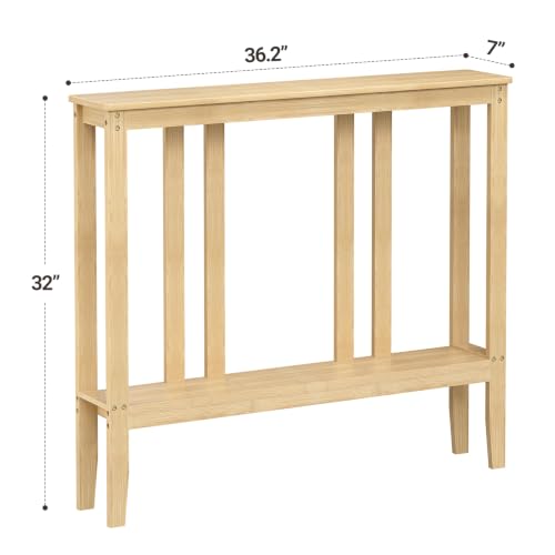 ELYKEN Bamboo 2-Tier Narrow Console Table, 36.2" Long Slim Hallway Table | Sofa Table Behind Couch with Storage Shelf for Entryway, Living Room, Foyer - color: Natural