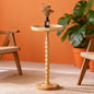 Small Side Table, Rattan Drink Table, Round Side Table for Small Spaces, Boho Circle End Table Coffee Table with Solid Wood Leg for Living Room, Pedestal Table for Bedroom, Corners - size: High: 25", style: Bohemian