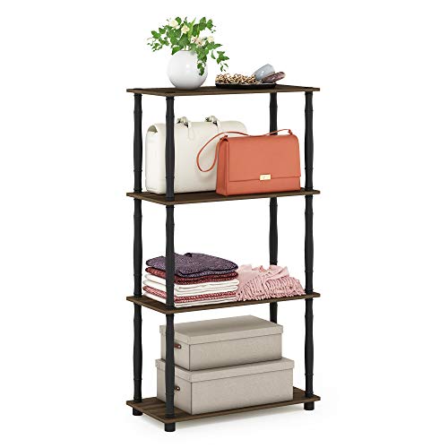 Furinno Turn-N-Tube 4-Tier Multipurpose Shelf Display Rack, Classic Tubes, Columbia Walnut/Black | Book Shelf, Corner Shelf, Open Shelves, Classic Tubes, for Organization, Living Room, Home Office - color: Columbia Walnut/Black, size: 4-Tier Classic Tube