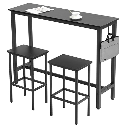 Finnhomy 52.7" Industrial Bar Table Set with 2 Stools - Counter Height Dining & Pub Table for Small Spaces, Kitchen, Apartment, Breakfast Nook - Metal & Wood, Space-Saving Furniture - Rustic Black - color: Rustic Black, size: 52.7" Bar Table