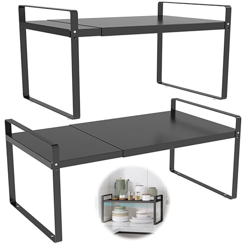 Adjustable Cabinet Shelves 9", Expandable 14~25" Metal Shelving for Pantry & Kitchen Organization, (2 Pack) Heavy-Duty Shelf Organizer, Fits Microwave, Spices, Countertop Storage - color: 9" Wide ( 2 Pack)