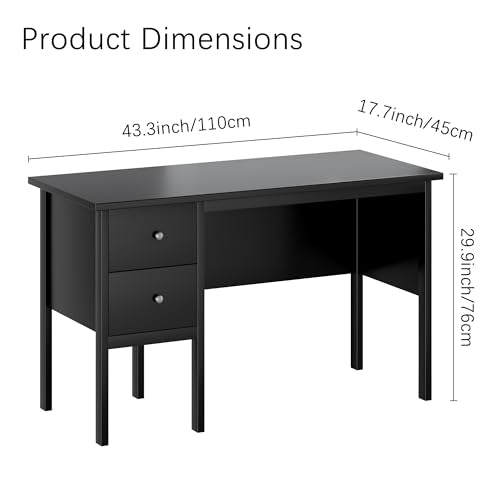 BHG Computer Desk with Drawers,Modern White Home Office Desk with Storage Filing Cabinet, Vanity Desk Makeup Dressing Table for Bedroom,Small Writing Table PC Desks for Study (Black, 43.3") - color: Black