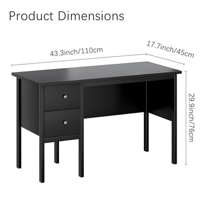 BHG Computer Desk with Drawers,Modern White Home Office Desk with Storage Filing Cabinet, Vanity Desk Makeup Dressing Table for Bedroom,Small Writing Table PC Desks for Study (Black, 43.3") - color: Black