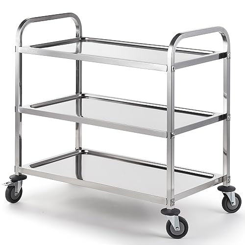 CURTA Stainless Steel Serving Trolley, 38" L x 20" W x 37" H 3 Tiered Shelf Kitchen Utility Cart, Rolling Casters Brake Wheel, Commercial Pro for Restaurant/Hotel/Lab/Clinic/Salon/Workshop - color: Xl: 38(l) X 20(w) X 37(h) Inch
