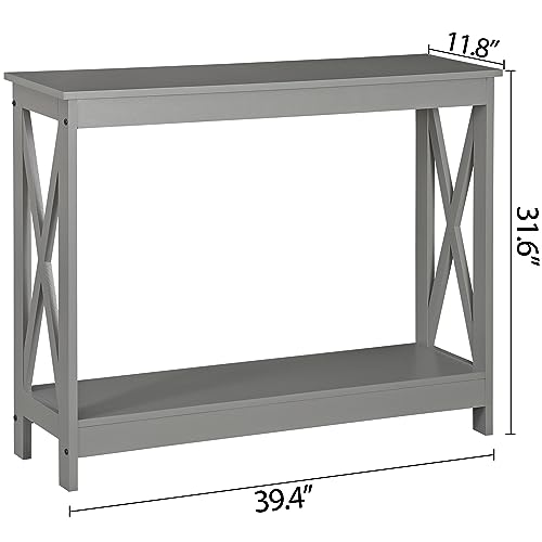 ZENY Console Table, Entryway Table, Narrow Sofa Table with 2-Tier Shelves, Entrance Table for Living Room, Entryway, Hallway, Foyer (Grey) - color: Grey, size: 39.4"W
