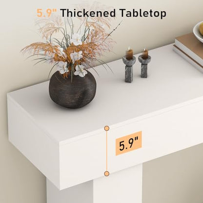 63 Inch Long Console Table for Entryway, Farmhouse Wood Rectangular Sofa Table Behind Couch Table, Narrow Entryway Table for Living Room, Entrance, Hallway, Foyer, Easy Assembly (Classic White) - color: Classic White