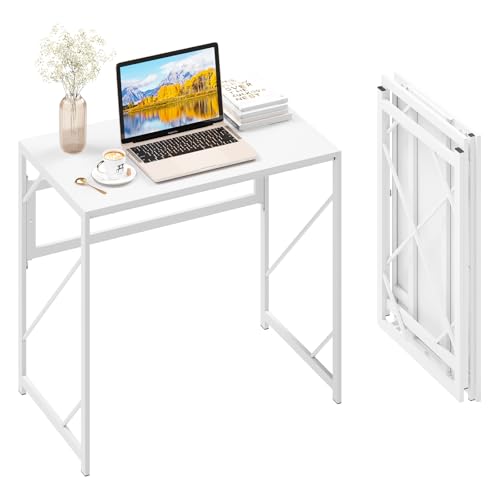 Elephance Folding Desk Writing Computer Desk for Home Office, No-Assembly Study Office Desk Foldable Table for Small Spaces - color: White, size: 31.5 Inch