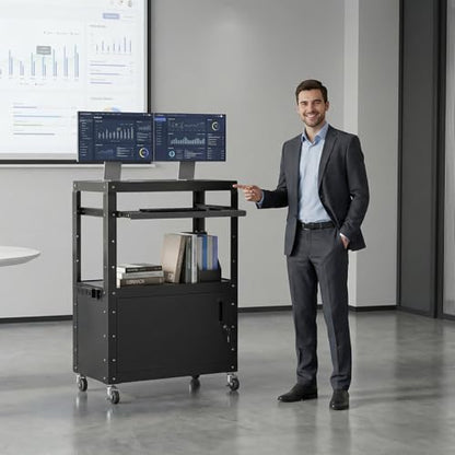 Mobile AV Cart, Adjustable Height Rolling Computer Cart with Pullout Keyboard Tray – Locking Cabinet, 3 Outlets & 2 USB Ports, Lock Brake Casters–Media Utility Cart on Wheels for Home/Office - size: Style 1 18"D x 24"W x 43.3"H