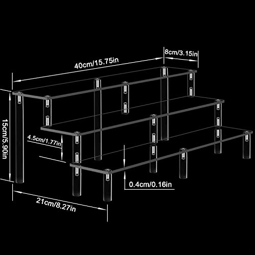 AZEAM 15 3/4 Inch Acrylic Riser Display Shelf,3 Tier Display Riser for Figures Display Stand Large Risers for Display Cupcake Perfume Organizer Cologne Makeup Collection Countertop Desktop Tabletop