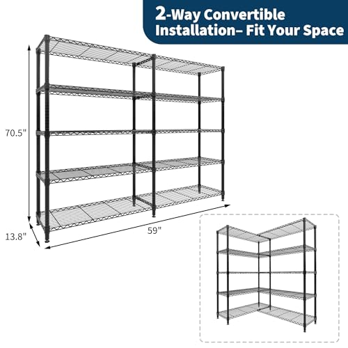 Garvee Storage Shelves 70" H Wire Shelving Rack, 5-Tier Garage Shelving Heavy Duty Metal Storage Shelves for Kitchen Pantry Room, Load 1325 LBS, Adjustable Wire Rack Shelf for Garage Basement