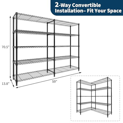 Garvee Storage Shelves 70" H Wire Shelving Rack, 5-Tier Garage Shelving Heavy Duty Metal Storage Shelves for Kitchen Pantry Room, Load 1325 LBS, Adjustable Wire Rack Shelf for Garage Basement