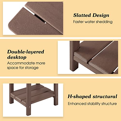 Apolimi Adirondack Outdoor Side Table, 2-Tier Sturdy Patio End Table Weather Resistant, 16.5" Solid Side Table for Patio, Pool, Porch - color: Brown