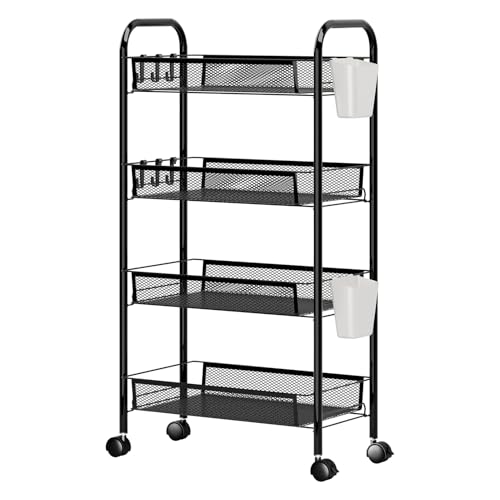 Fruit Vegetable Basket for Kitchen,Adjustable Vegetable Storage Rack, Large Capacity Snack Cart Kitchen Carts on Wheels with Storage Multifunctional Rolling Cart for Onion and Potato Storage White 4- - color: White, size: 4-Layers