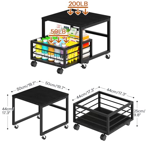 HOOBRO End Table, Mini Fridge Stand with Storage, Mini Fridge Table with Wheels and Adjustable Feet, Sturdy Metal Frame, for Living Room, Bedroom, Office, Black BB155TL01 - color: Black