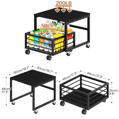 HOOBRO End Table, Mini Fridge Stand with Storage, Mini Fridge Table with Wheels and Adjustable Feet, Sturdy Metal Frame, for Living Room, Bedroom, Office, Black BB155TL01 - color: Black