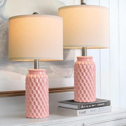 USumkky 20.5" Pink Table Lamps Set of 2,Modern Farmhouse Bedside Lamps - Ceramic Nightstand Lamps for Bedroom,Boho Living Room End Tables,Small Office Desk Lamp - color: 20.5" Pink-2 Pack