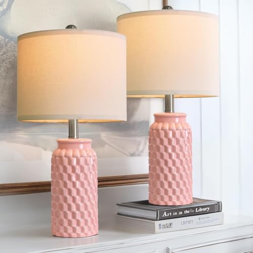 USumkky 20.5" Pink Table Lamps Set of 2,Modern Farmhouse Bedside Lamps - Ceramic Nightstand Lamps for Bedroom,Boho Living Room End Tables,Small Office Desk Lamp - color: 20.5" Pink-2 Pack