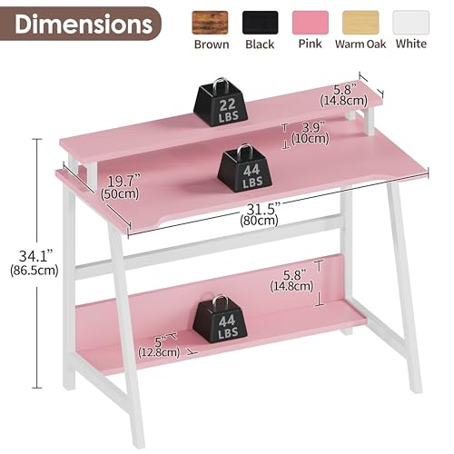 ALISENED 31.5 Inch Small Office Desk with Storage, Small Desk for Small Spaces, Compact Home Office Desk, Mini Study Desk for Bedroom, Pink - color: Pink