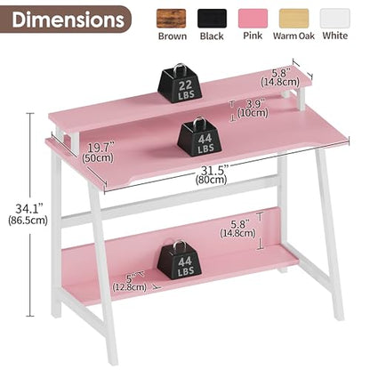 ALISENED 31.5 Inch Small Office Desk with Storage, Small Desk for Small Spaces, Compact Home Office Desk, Mini Study Desk for Bedroom, Pink - color: Pink