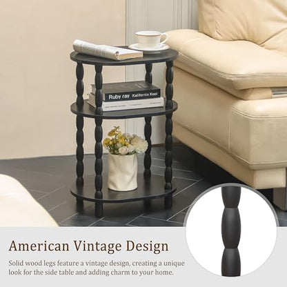 MaxSmeo Black Side Table with Charging Station, 3-Tier Small Oval End Table with USB Ports and Outlet, Modern Night Stand Wood Accent Table for Living Room, Bedroom, Black - color: Black Charging Station