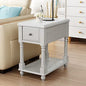Solid Wood Narrow End Table with Drawer, Sofa Side Table with Storage Shelves, Slim Beside Table ,Telephone for Small Spaces, Living Room, Easy Assembly 22" x 13" x 22.7" AntiqueWhite BBJ004RW - color: Antique White