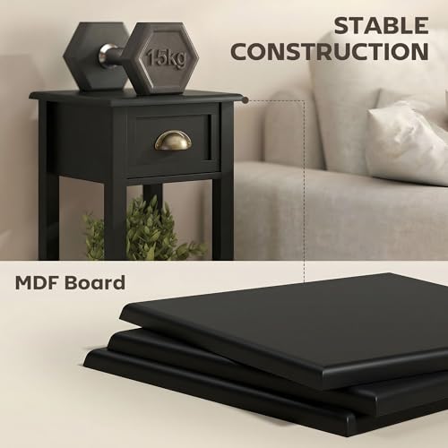 HOMCOM Narrow End Table with Drawer Slim Side Table for Small Spaces Black | Tall Telephone Table, Skinny Modern Design, for Small Spaces, Living Room - color: Black