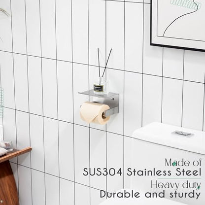 KOKOSIRI Roll Paper Holder Spring Loaded Bathroom Toilet Paper Holder Tissue Paper Holder with Shelf Wall Mounted Stainless Steel Brushed Nickel B2012BR - color: Brushed Nickel, size: With Shelf