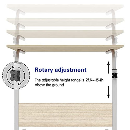 Side Table, 23.6in Adjustable Laptop Stand Portable Cart Tray Bedside Computer Table, Sofa Side Bed Table with Wheels(White) - color: Maple, size: 23.6 inches