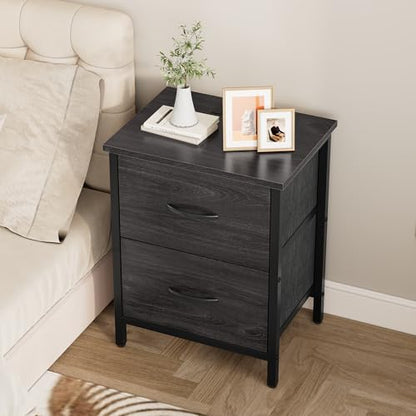 Vagusicc Nightstand Set of 2 with Charging Station, End Table Bedside Table with Power Outlet & USB Ports, Side Table with 2 Fabric Drawers for Bedroom, Living Room, Gray Walnut - color: Gray Walnut (2 Pack)