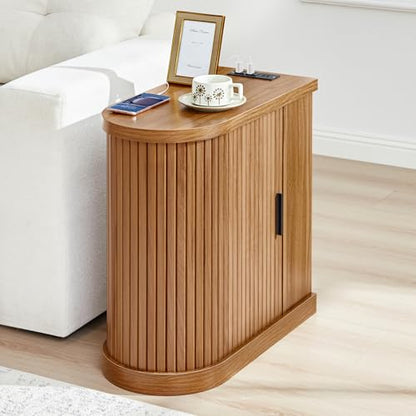 Turtle&Myrtle Nightstands with Charging Station, Narrow Side Table with Storage Doors and Shelves, Mid-Century Modern Bedside Table for Small Spaces Bedrooms, Walnut - style: Mid-Century Modern