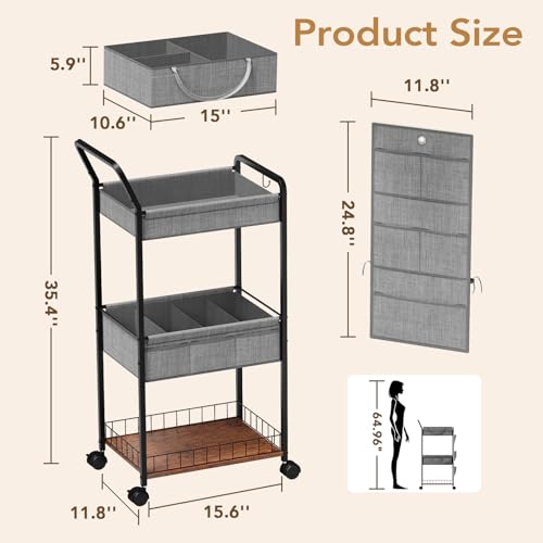 BBLIKE 3-Tier Diaper Caddy Organizer - Rolling Utility Baby Cart with Basket and Side Pockets for Nursery and Baby Essentials, Multi-Function Cart for Bedroom and Bathroom,Gray - style: Basket-Grey